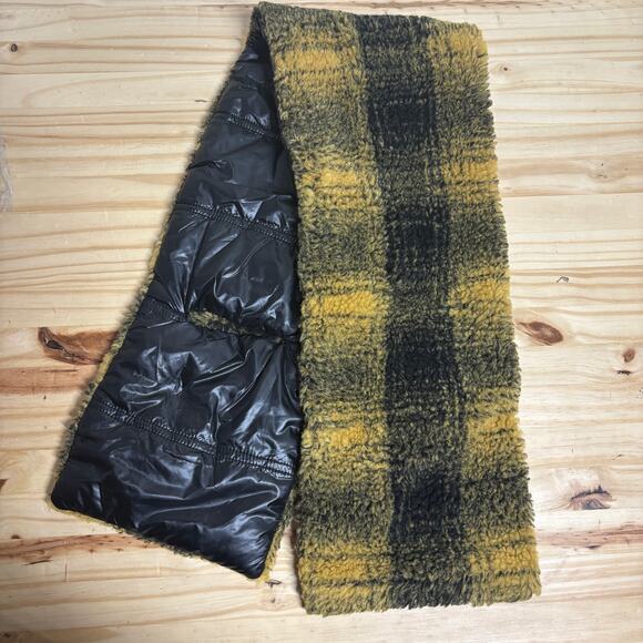 Adrienne Landau Womens One Size Faux Fur Scarf Neck Wrap Yellow Black Plaid - Picture 2 of 9
